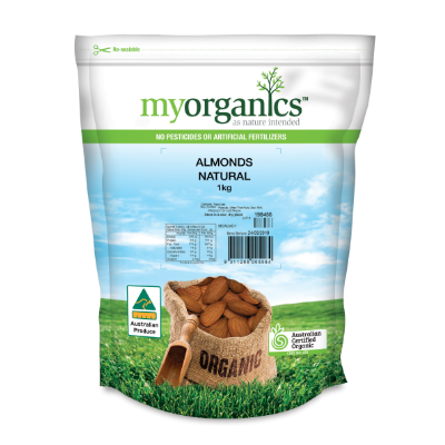 MY ORG ALMONDS NATURAL 1KG (6 x 1KG) .